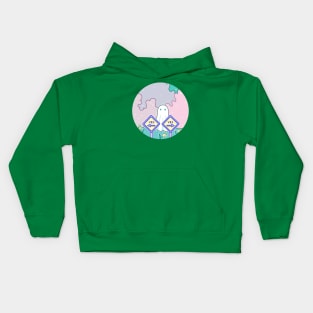 A ghost asking Yes or yes? in a tulips meadow Kids Hoodie